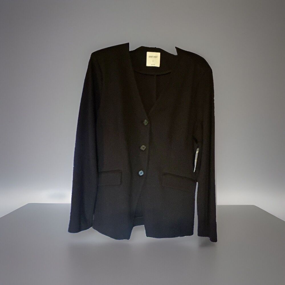 Nine West Womens Black Button Front Pocket Short Jacket Long Sleeve Size L